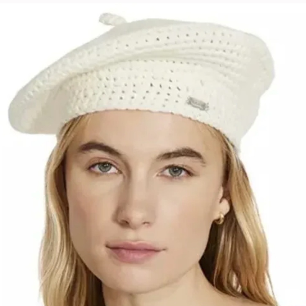 Steve Madden Beret Hat Womens One Size Cream Knit Minimalistic Crotchet Modern
